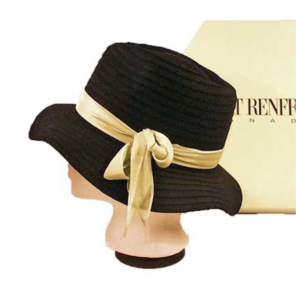 WOOL WIDE BRIM HAT, NEVER WORN, LADIES MEDIUM, BLACK, LIGHT GREEN SILK HAT BAND, - Picture 4 of 5